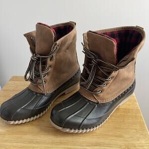 Maurices Womens Duck Boots Brown Lace Up Red Black Check Flannel Insulated 6M